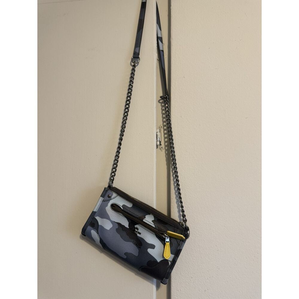 COACH BLUE CAMO CROSSBODY SHOULDER BAG PURSE POCKET BOOK CAMOUFLAGE